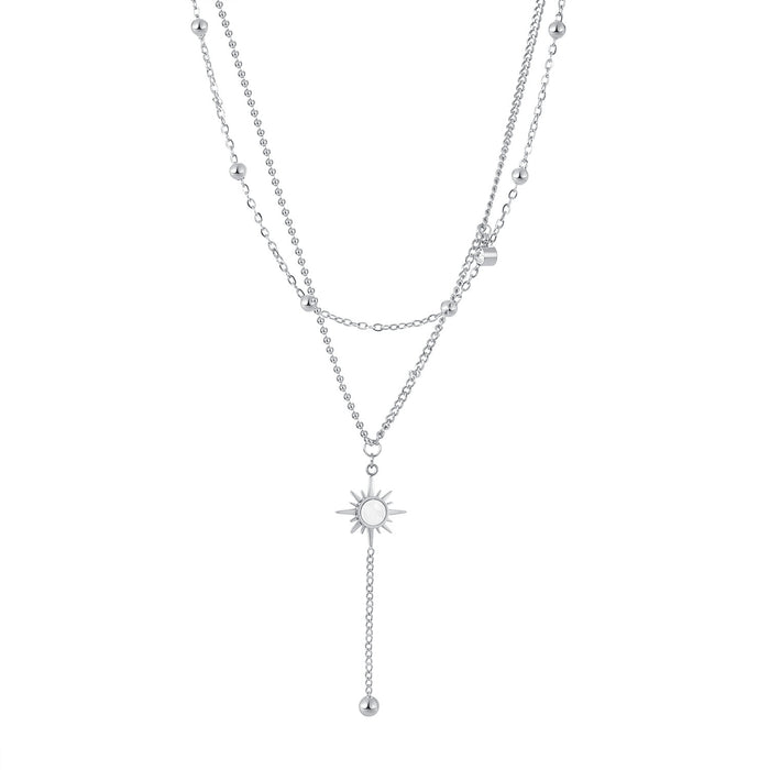NEHZUS Jewelry Sunflower Necklace for Women Multi-layered Titanium Steel Necklaces Collarbone Lock