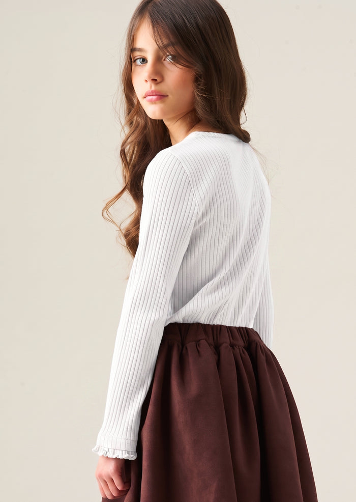 Nellie Skinny Rib Button Through Long Sleeve Top