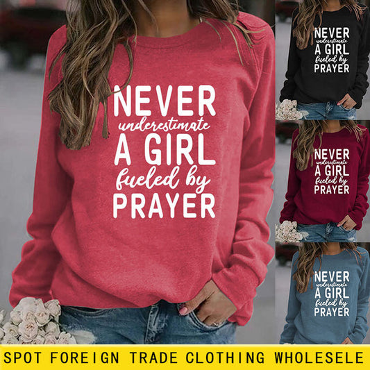 NEVER UNDERESTIMATE A GIRL Letters Fashion Round Neck Loose Long-sleeved Sweater