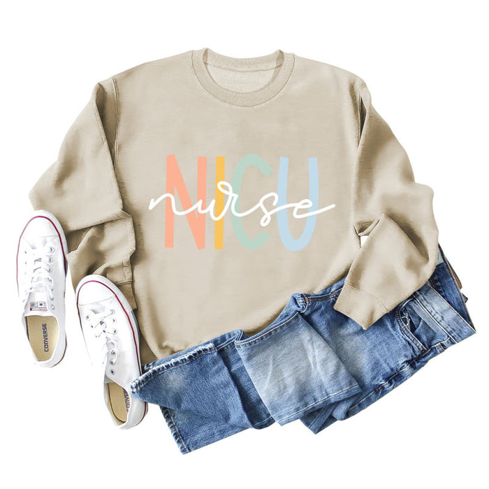 NICU Nurse Letter Round Neck Fashion Loose Bottomed Long Sleeve Women's Sweater