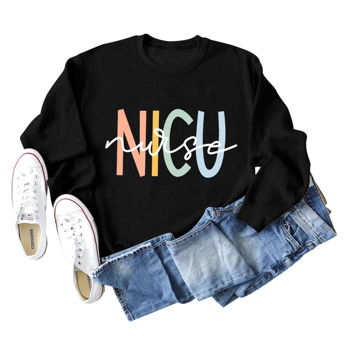 NICU Nurse Letter Round Neck Fashion Loose Bottomed Long Sleeve Women's Sweater