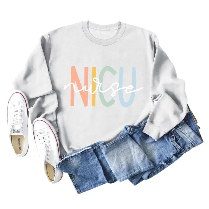 NICU Nurse Letter Round Neck Fashion Loose Bottomed Long Sleeve Women's Sweater