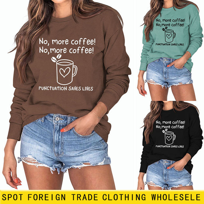 No More Coffee Heart Letters Loose Long-sleeved Women's Sweatshirt