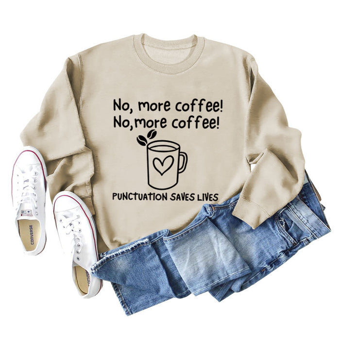 No More Coffee Heart Letters Loose Long-sleeved Women's Sweatshirt