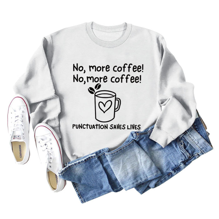 No More Coffee Heart Letters Loose Long-sleeved Women's Sweatshirt