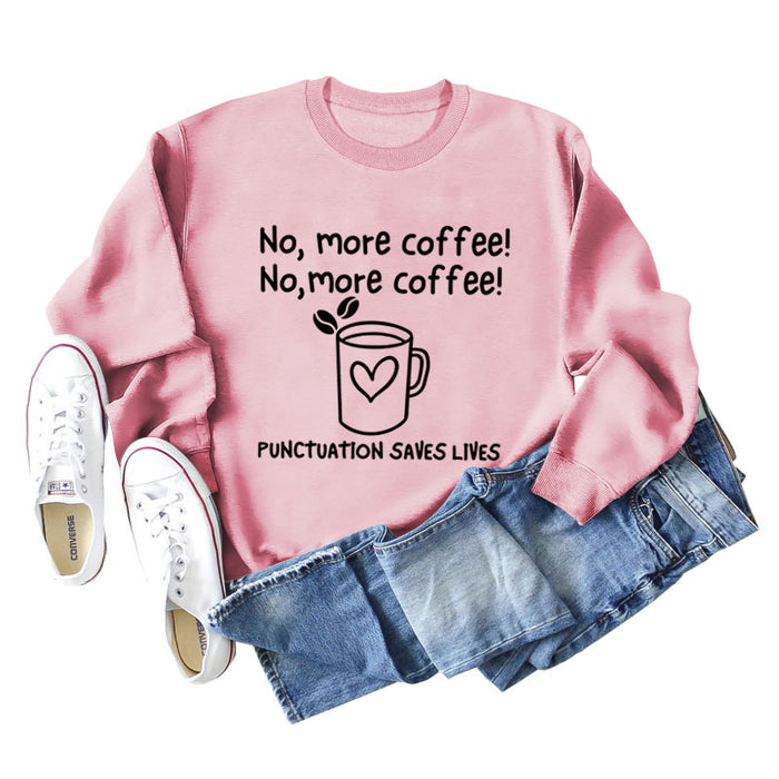 No More Coffee Heart Letters Loose Long-sleeved Women's Sweatshirt