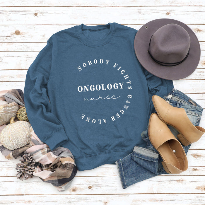 Blue sweater (white font) / S