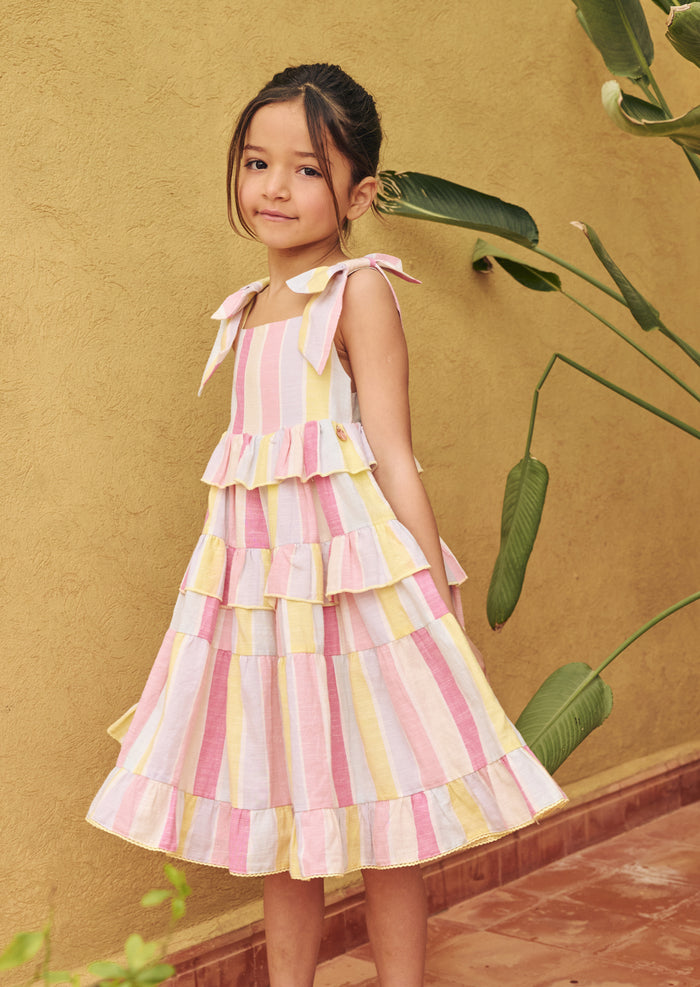Nola Pastel Stripe Tiered Dress