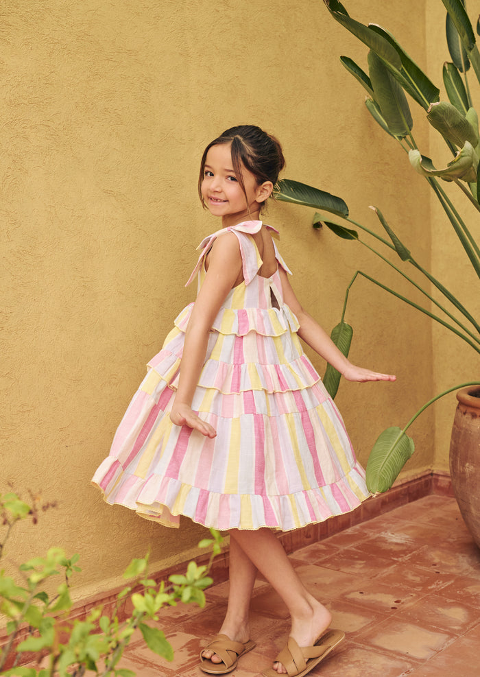 Nola Pastel Stripe Tiered Dress