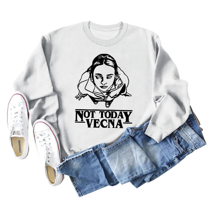 Not Today Vecna Letters Loose Long Sleeve Printed Sweater