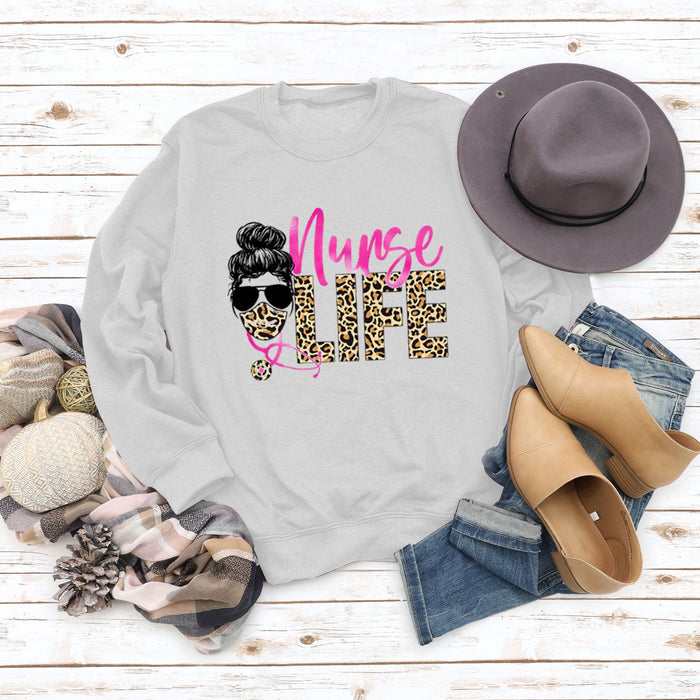 Nunse LIFE Letters Loose Leopard Print Long Sleeve