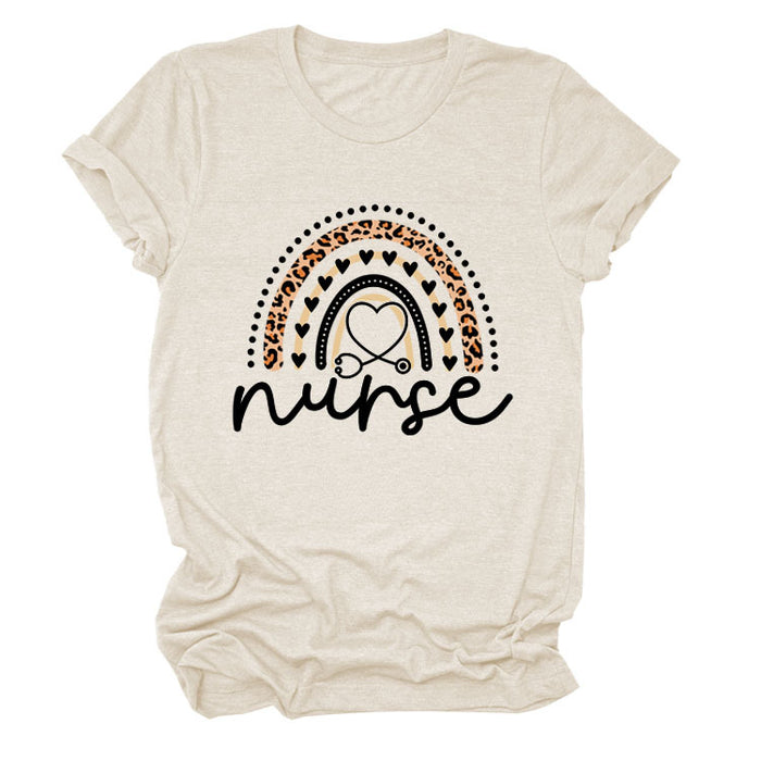 Nurse Love Leopard Rainbow Letter Print Short Sleeve Women's t-ShirT-Shirt