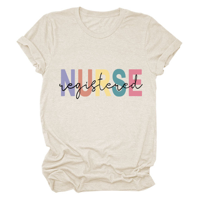 NURSE REGISTERED Summer Round Neck Fashion Loose Short Sleeve Printed T-shirt Women
