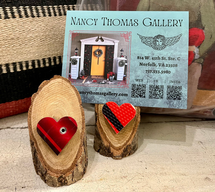 Oak Stand Photo Holder w/ Upcycled Ski Heart