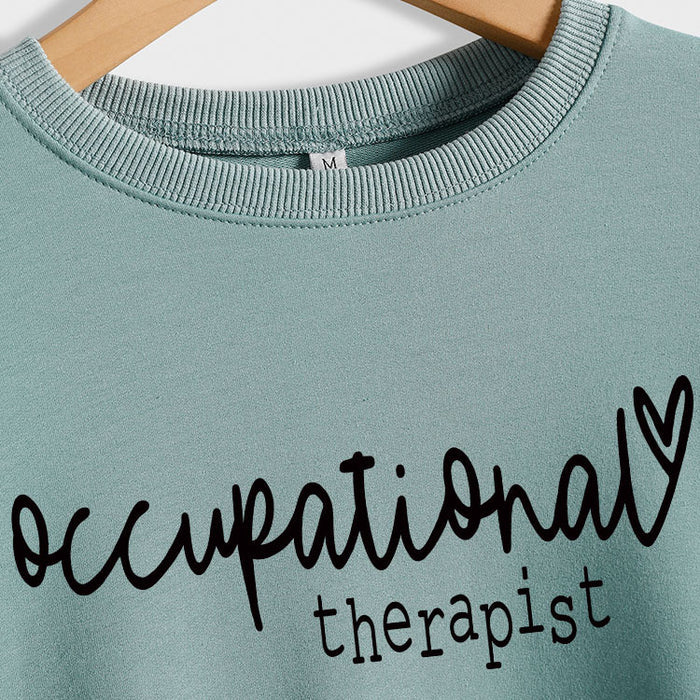 Occupational Therapist Round Neck Letter Heart Sweater Loose Long Sleeve Female