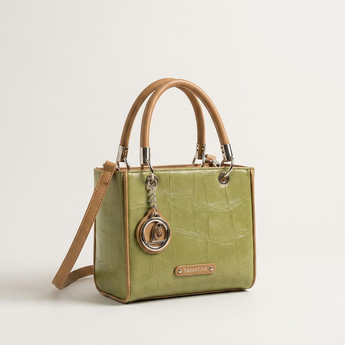 Olive Green Croc Embossed Mini Handbag Canada | Tamatha
