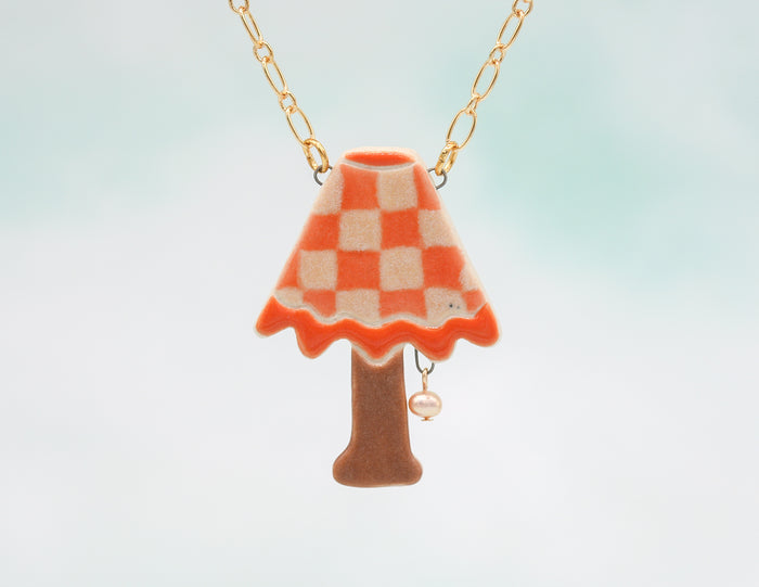 Orange Checker Lamp Necklace
