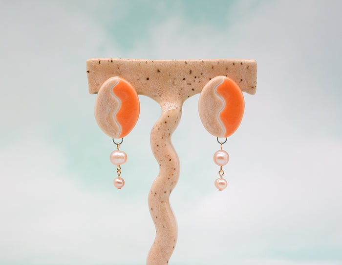 Orange Squiggle Studs