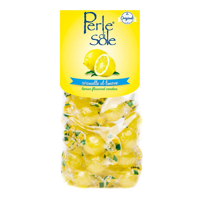 Bag of Perle di Sole Original Amalfi Coast lemon drops in yellow packaging with individually wrapped lemon candies