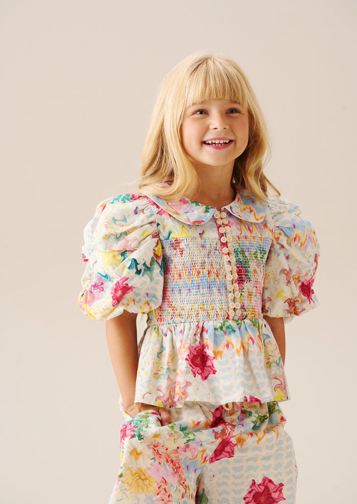 Orla Multi Peter Pan Collar Shirred Blouse