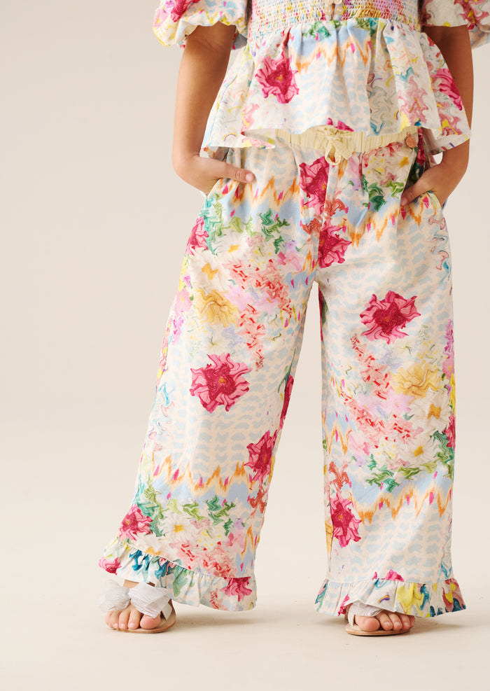 Orla Multi Print Frill Hem Trousers