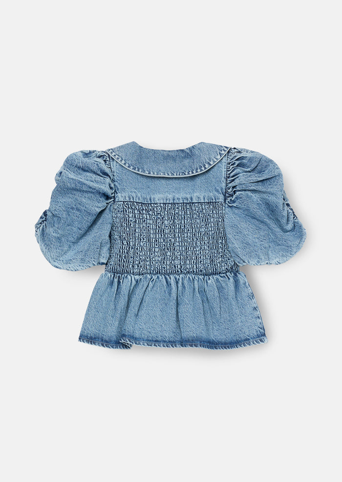 Orla Peter Pan Collar Shirred Denim Blouse