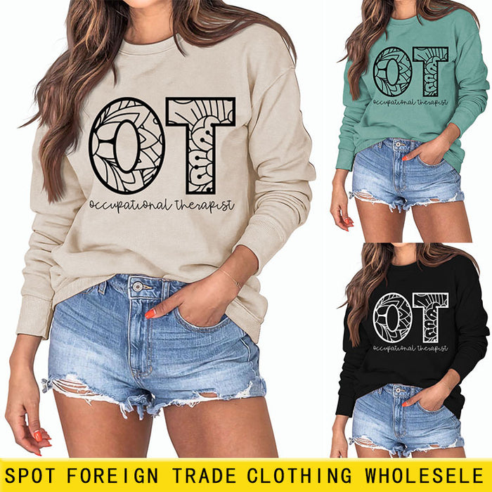 OT Occupational Therapist Letters Women's Crewneck Long-sleeved Sweatshirt