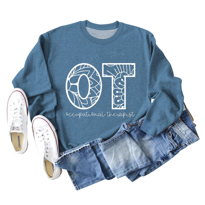 Blue sweater (white font) / S