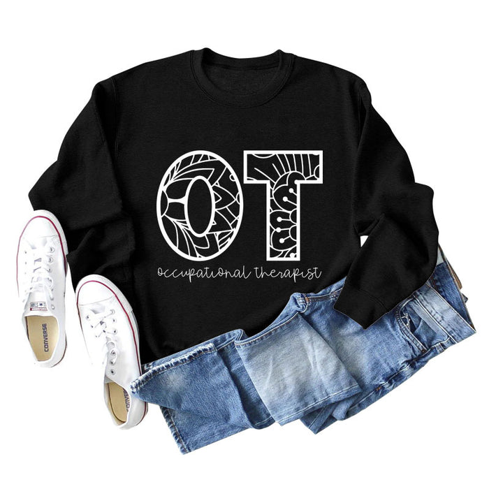 OT Occupational Therapist Letters Women's Crewneck Long-sleeved Sweatshirt