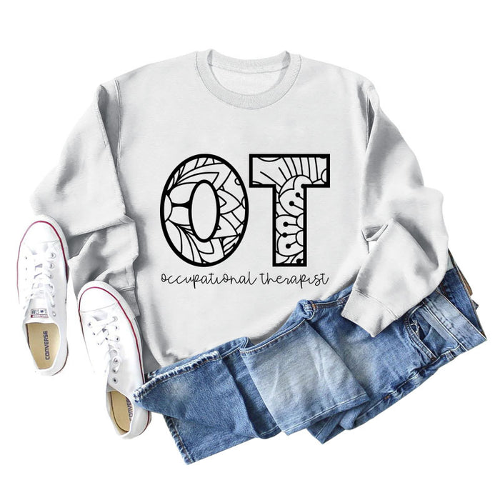 OT Occupational Therapist Letters Women's Crewneck Long-sleeved Sweatshirt