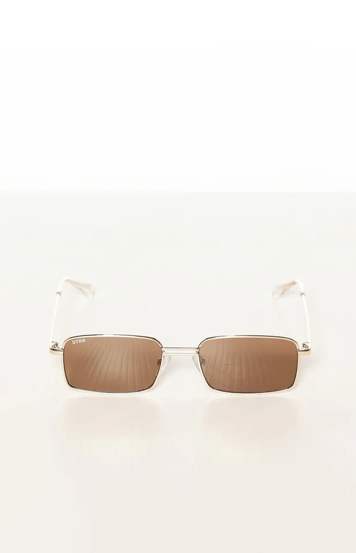Otra Eyewear Ila Gold Brown Square Metal Frame Sunglasses