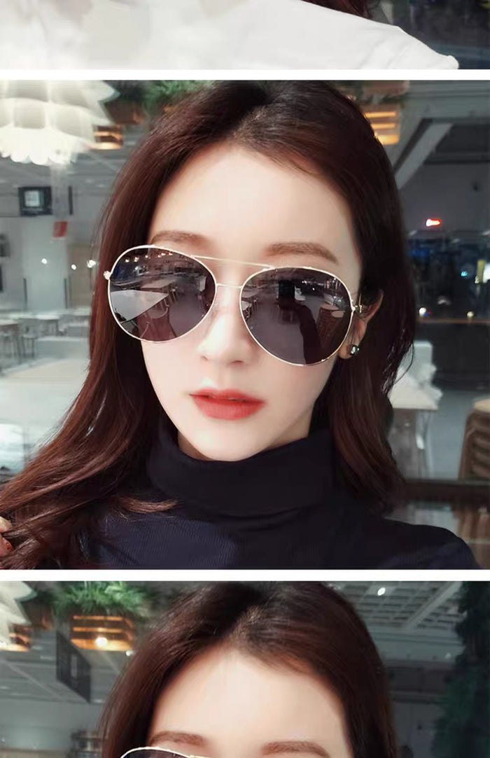 UV Protection Polarized Driving Glasses, Trendy Round Face Aviator Glasses - black
