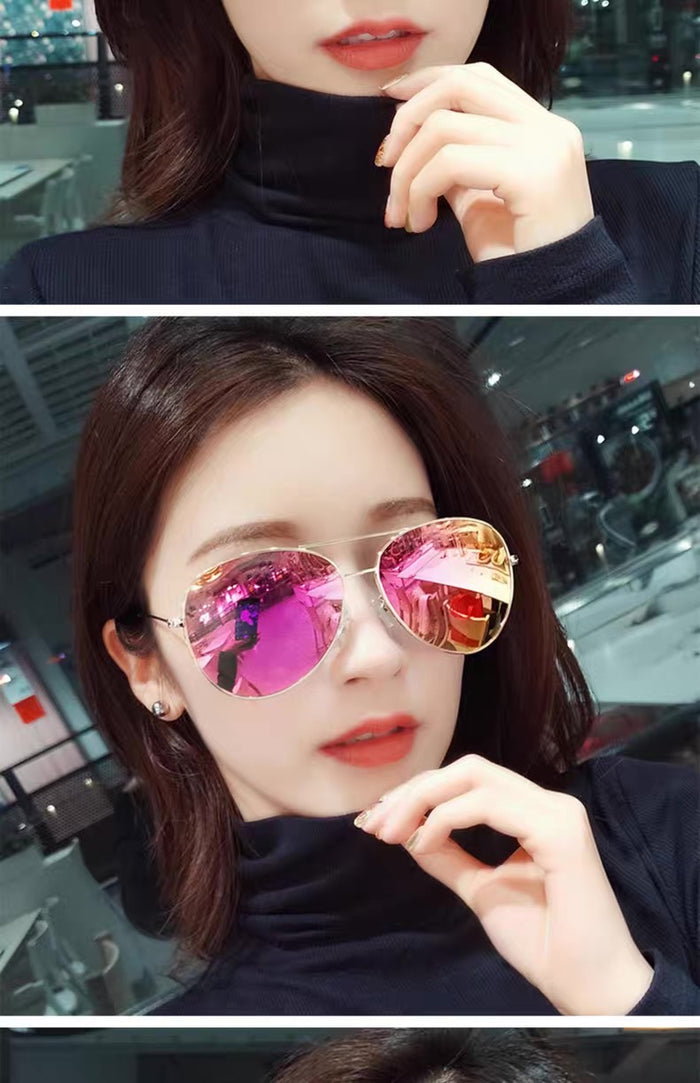 UV Protection Polarized Driving Glasses, Trendy Round Face Aviator Glasses - purple gold