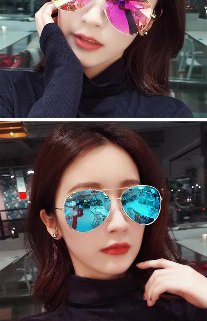 UV Protection Polarized Driving Glasses, Trendy Round Face Aviator Glasses - blue