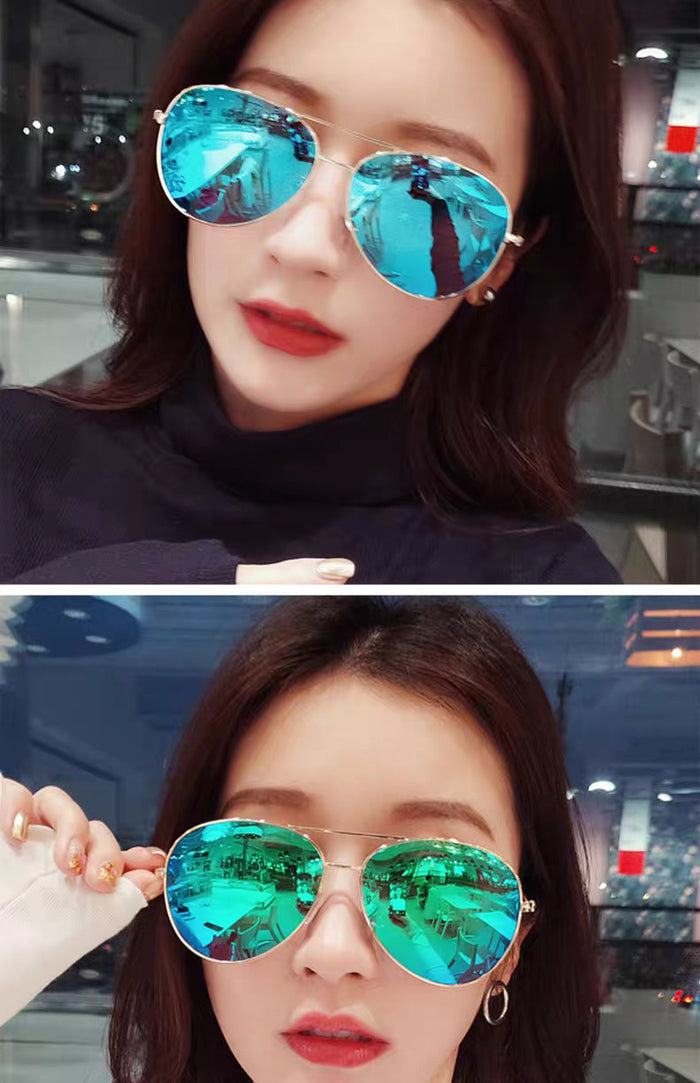 UV Protection Polarized Driving Glasses, Trendy Round Face Aviator Glasses - blue green