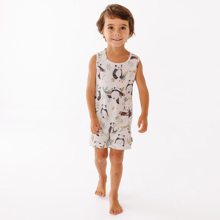 Panda Pals Sleeveless Shorty Romper Luxe Edition | Cotton Bamboo Blend