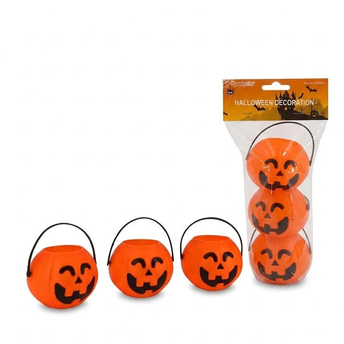 Partyrite 2" Mini Halloween Pumpkin Candy Buckets (3-Pack) - Novelty Jack-o'-Lantern Treat Pails | Wholesale