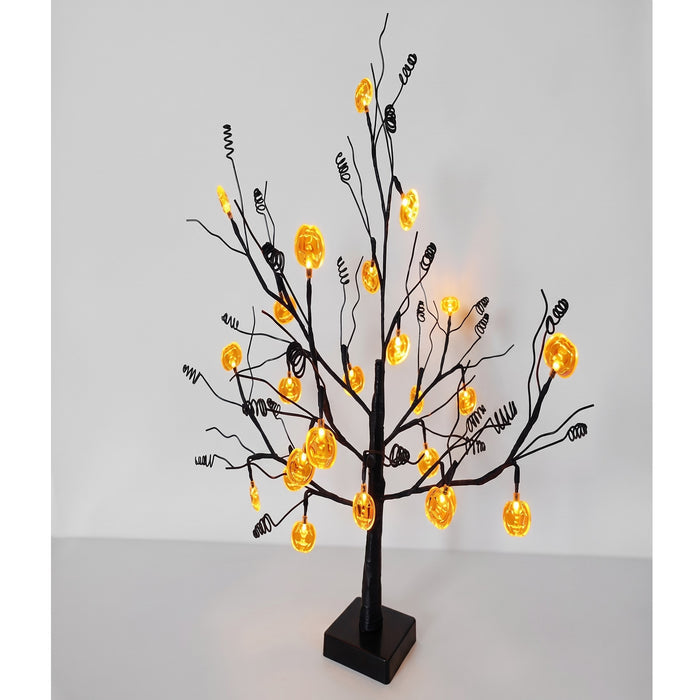 PartyRite 24" Tabletop Black Tree Halloween Light with Glowing LED Pumpkins, Battery Operated, Wholesale