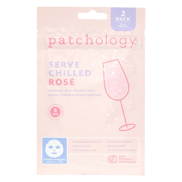 Patchology Serve Chilled Rose face mask packaging on a white background