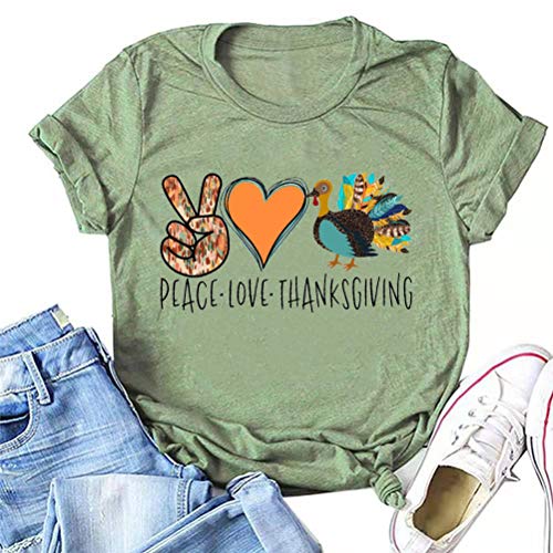 Peace Love Thanksgiving T-Shirt for Women Turkey Shirt
