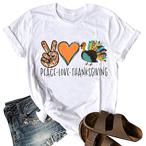 Peace Love Thanksgiving T-Shirt for Women Turkey Shirt