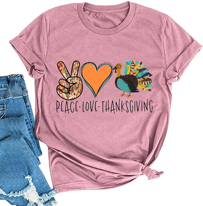Peace Love Thanksgiving T-Shirt for Women Turkey Shirt