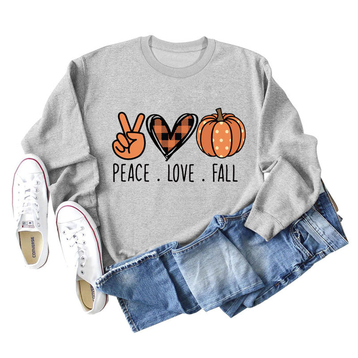 PEACE. LOVE.FALL Letters Love Pumpkin Round Neck Long-sleeved Sweater Women