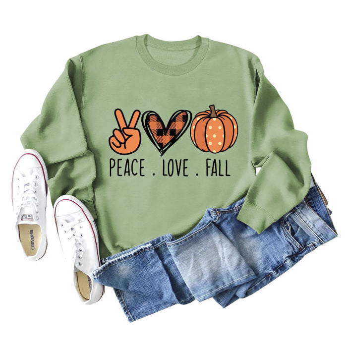 PEACE. LOVE.FALL Letters Love Pumpkin Round Neck Long-sleeved Sweater Women