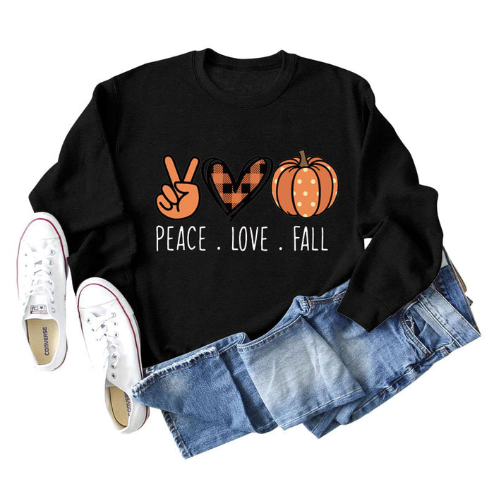 PEACE. LOVE.FALL Letters Love Pumpkin Round Neck Long-sleeved Sweater Women