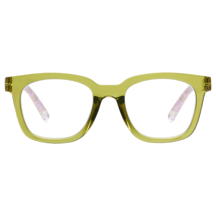 Peepers x Laura Park To the Max readers in Green and Rosemary Stripe Pink