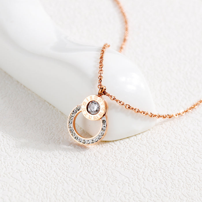 Pendant In Titanium Steel with Zirconia Necklace with Roman Numerals for Women