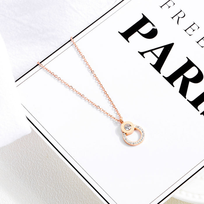 Pendant In Titanium Steel with Zirconia Necklace with Roman Numerals for Women