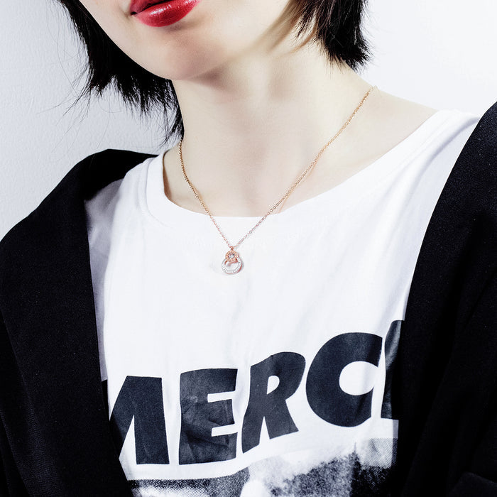 Pendant In Titanium Steel with Zirconia Necklace with Roman Numerals for Women