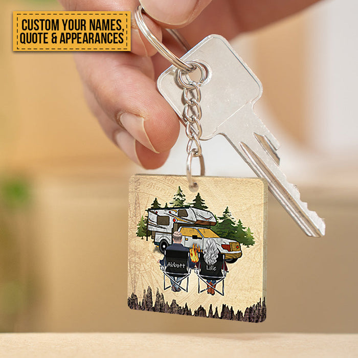 Personalized Custom Keychain Husband And Wife Camping Partners For Life - Gift For Camping Lovers
